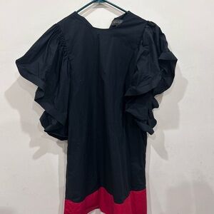 Gracia Black Feather Sleeve Flutter Dress Cotton